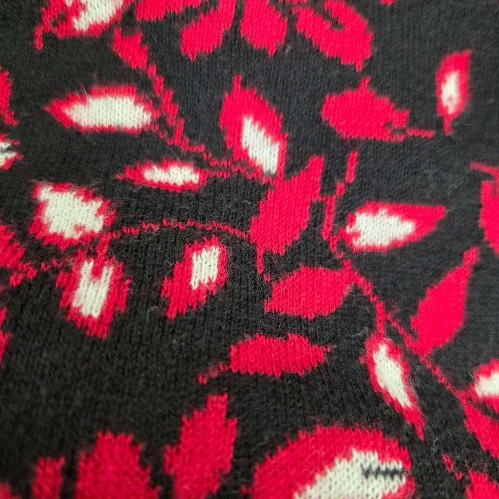 Lands‎ End Womens Red Floral Knit Sweater Top XL 3/4 Sleeve Supima Cotton Casual